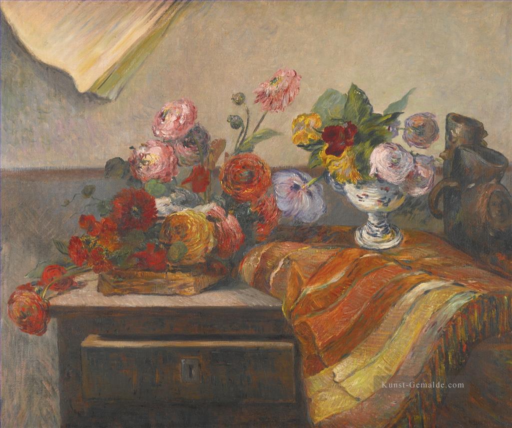 BOUQUETS ET CERAMIQUE SUR UNE COMMODE Stillleben Blumen Paul Gauguin impressionistisch Ölgemälde